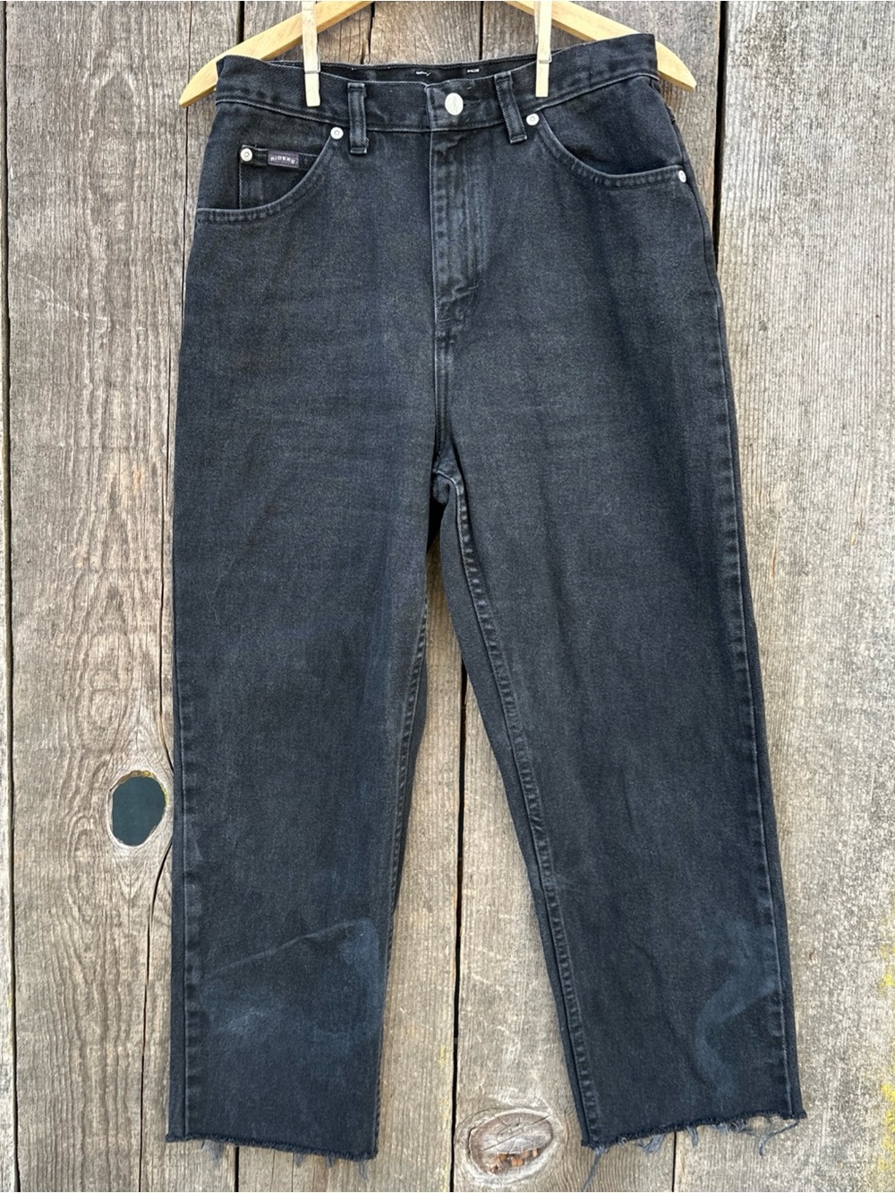 VTG Lee Riders USA Made Black Denim Mom Jeans Cropped Ankle 8 M